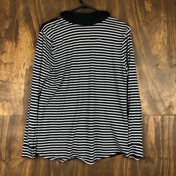 LOFT Womens Shirt Black White Striped Collared Sheer Long Sleeve Modal Blend L - Picture 12 of 15